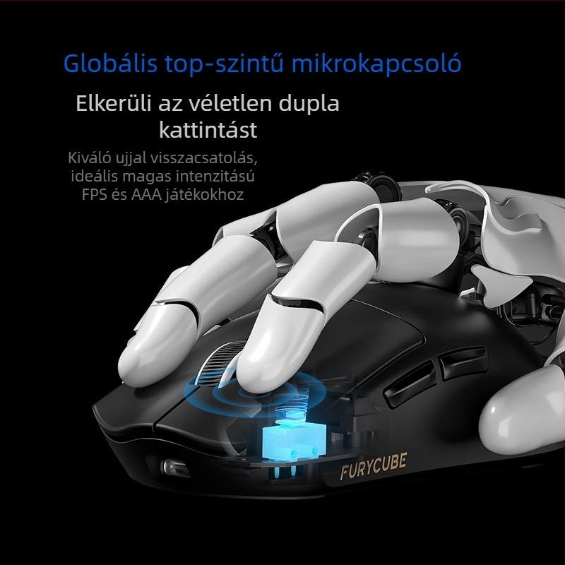 Furycube G9 Három üzemmódú vezeték nélküli Gaming egér PAW331 optikai érzékelővel, 6 gomb, DPI 12000-ig, USB-kábel 1,5 m, 2,4 GHz vezeték nélküli kapcsolat