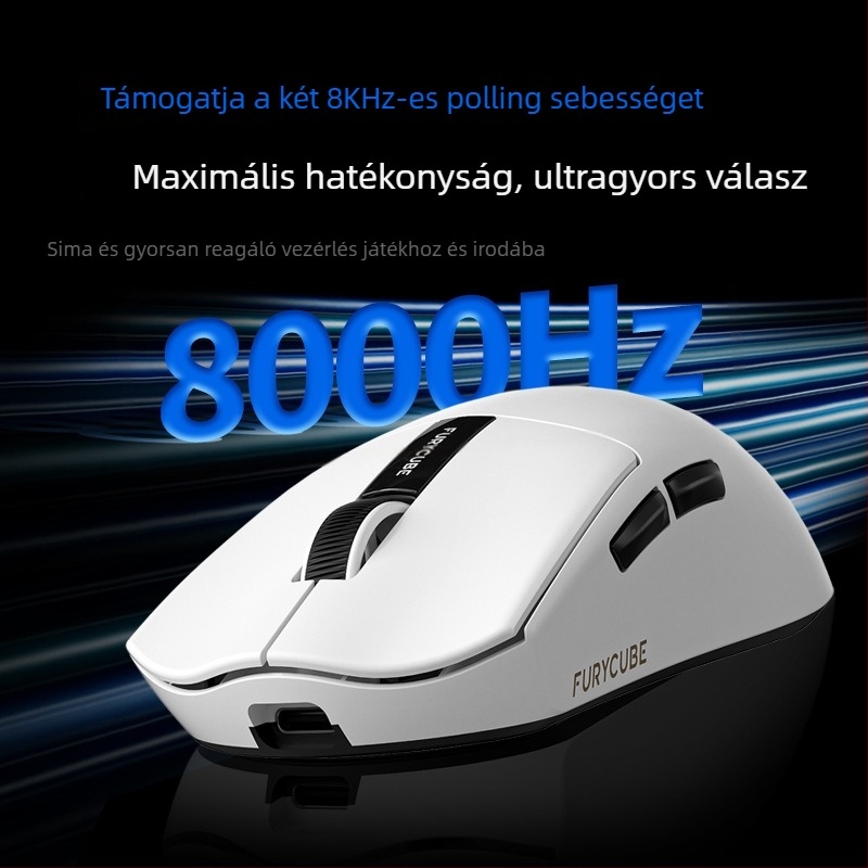 Furycube G9 Három üzemmódú vezeték nélküli Gaming egér PAW331 optikai érzékelővel, 6 gomb, DPI 12000-ig, USB-kábel 1,5 m, 2,4 GHz vezeték nélküli kapcsolat