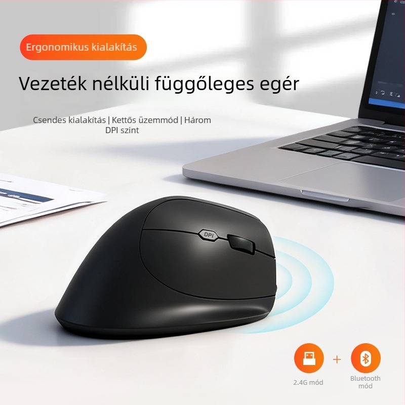 Ergonomikus függőleges Bluetooth egér, újratölthető, kettős üzemmód, csendes vezeték nélküli egér otthoni és játékhoz