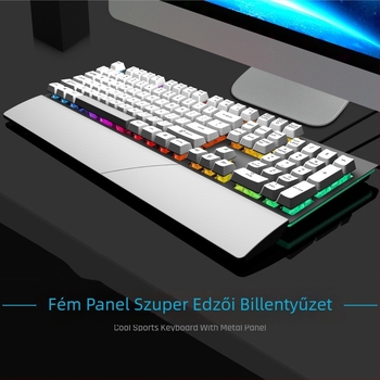 GK60 vezetékes billentyűzet, 104 gombbal, fémtest, RGB háttérvilágítás, X-Frame technológia tenyértámasz kiegészítéssel, 1,5 m kábel