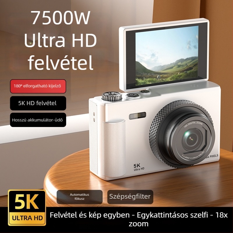 5K retro stílusú tükrör nélküli digitális kamera forgatható kijelzővel, CCD 1/3.2in érzékelő, 24 MP, 16x optikai zoom