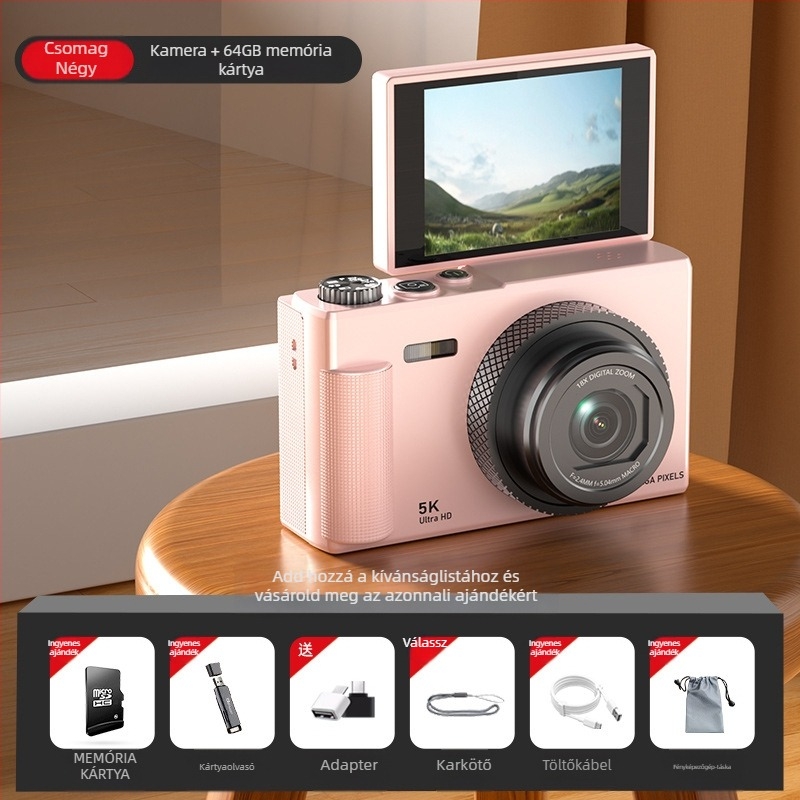 5K retro stílusú tükrör nélküli digitális kamera forgatható kijelzővel, CCD 1/3.2in érzékelő, 24 MP, 16x optikai zoom