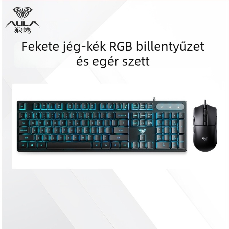 AULA Wolf Spider S3005 vezetékes irodai halk billentyűzet, 104 gomb, USB csatlakozás, numerikus blokk, kevert háttérvilágítás