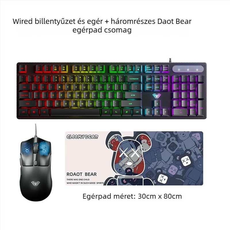 AULA Wolf Spider S3005 vezetékes irodai halk billentyűzet, 104 gomb, USB csatlakozás, numerikus blokk, kevert háttérvilágítás