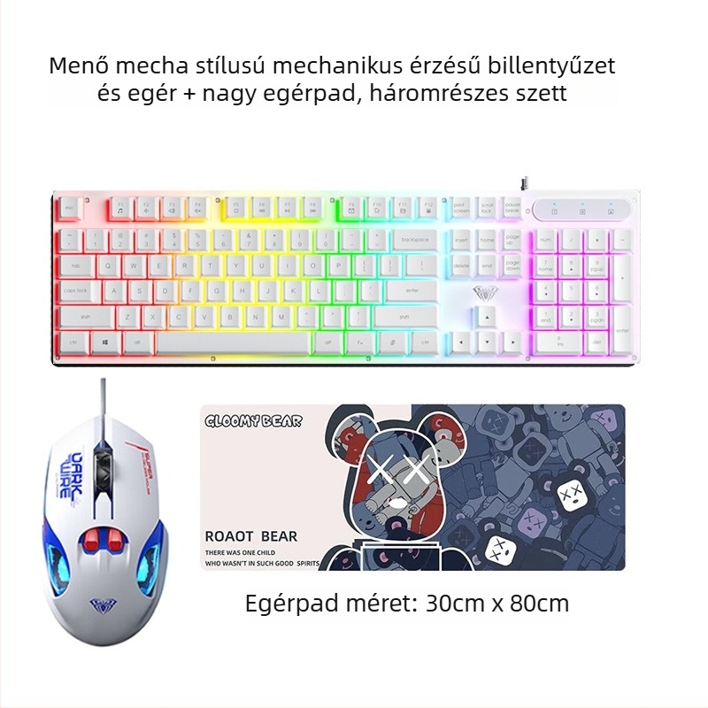 AULA Wolf Spider S3005 vezetékes irodai halk billentyűzet, 104 gomb, USB csatlakozás, numerikus blokk, kevert háttérvilágítás