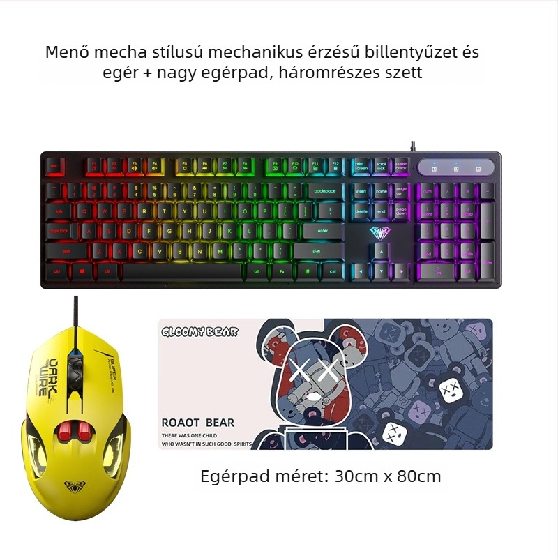 AULA Wolf Spider S3005 vezetékes irodai halk billentyűzet, 104 gomb, USB csatlakozás, numerikus blokk, kevert háttérvilágítás