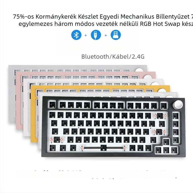 Mechanikus billentyűzetkészlet – 75 gomb, vezeték nélküli hárommódos, RGB háttérvilágítás, hot-plug, 4+ eszközhöz csatlakoztatható