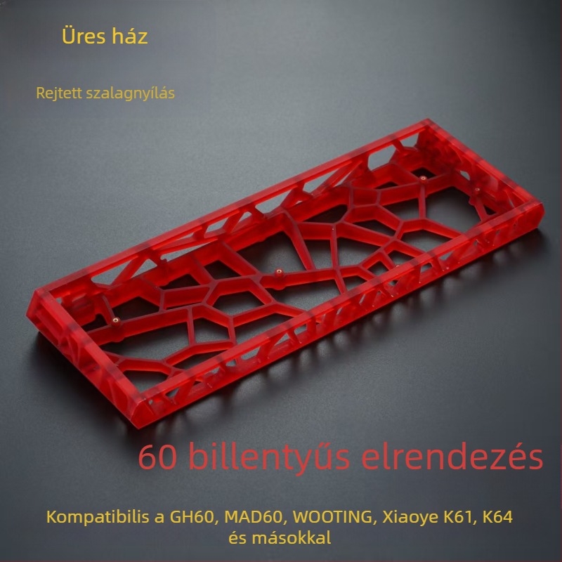 GH60-kompatibilis billentyűzeti burkolat, 60-tes kiosztású mechanikus, átlátszó matt PC anyag, szabványos lyukpozíciók