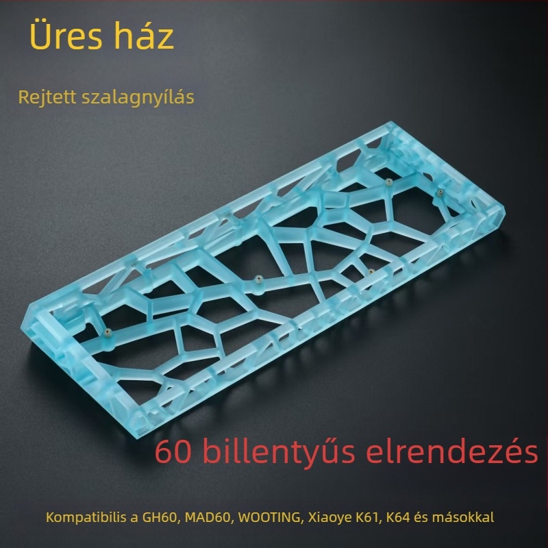 GH60-kompatibilis billentyűzeti burkolat, 60-tes kiosztású mechanikus, átlátszó matt PC anyag, szabványos lyukpozíciók