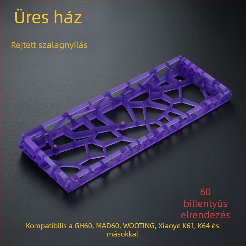 GH60-kompatibilis billentyűzeti burkolat, 60-tes kiosztású mechanikus, átlátszó matt PC anyag, szabványos lyukpozíciók