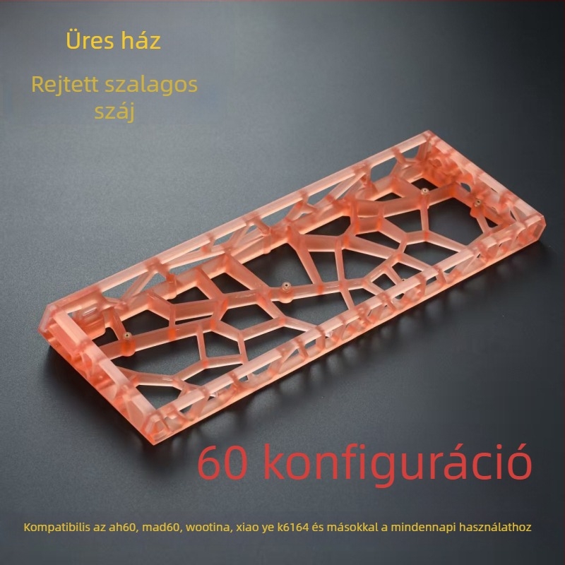GH60-kompatibilis billentyűzeti burkolat, 60-tes kiosztású mechanikus, átlátszó matt PC anyag, szabványos lyukpozíciók