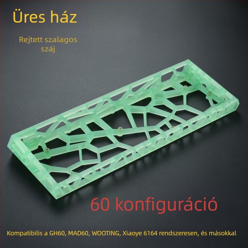 GH60-kompatibilis billentyűzeti burkolat, 60-tes kiosztású mechanikus, átlátszó matt PC anyag, szabványos lyukpozíciók