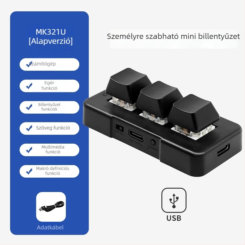 3 gombos mini Bluetooth mechanikus billentyűzet RGB háttérvilágítással, zöld tengellyel és három üzemmóddal