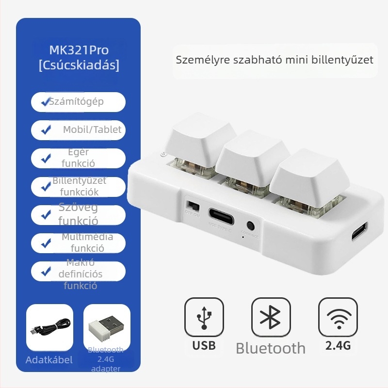 3 gombos mini Bluetooth mechanikus billentyűzet RGB háttérvilágítással, zöld tengellyel és három üzemmóddal