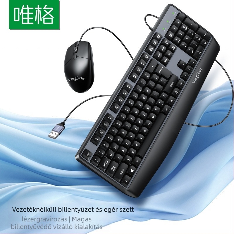 Weige vezetékes billentyűzet- és egérkészlet – USB, 1,8 m kábel, 1200 dpi, ergonómikus, vízálló