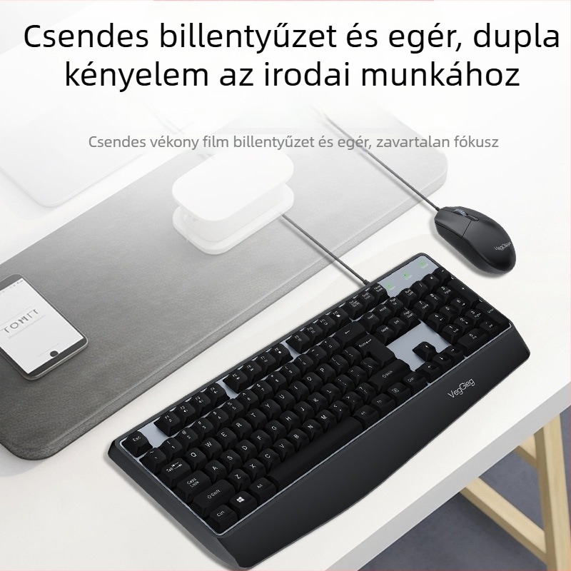 Weige vezetékes billentyűzet- és egérkészlet – USB, 1,8 m kábel, 1200 dpi, ergonómikus, vízálló