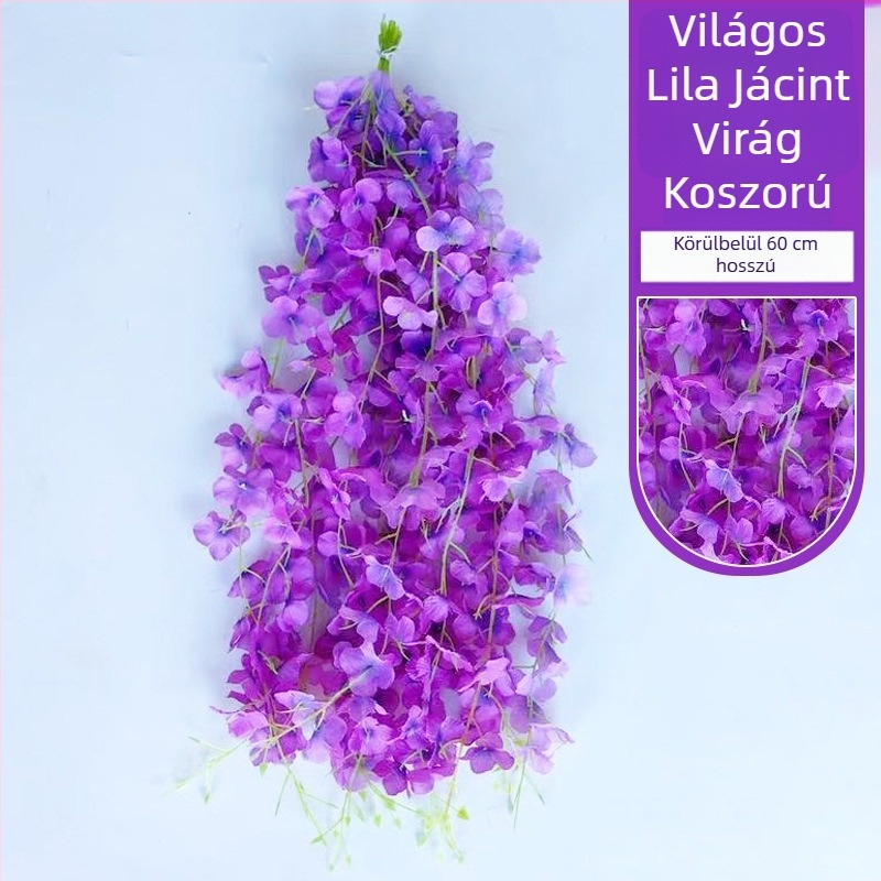 Mesterséges wisteria kúszó dekoráció belső térhez - egyetlen ág, anyagok: műanyag és selyem virágok, mennyezeti akasztó