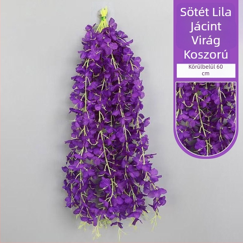 Mesterséges wisteria kúszó dekoráció belső térhez - egyetlen ág, anyagok: műanyag és selyem virágok, mennyezeti akasztó