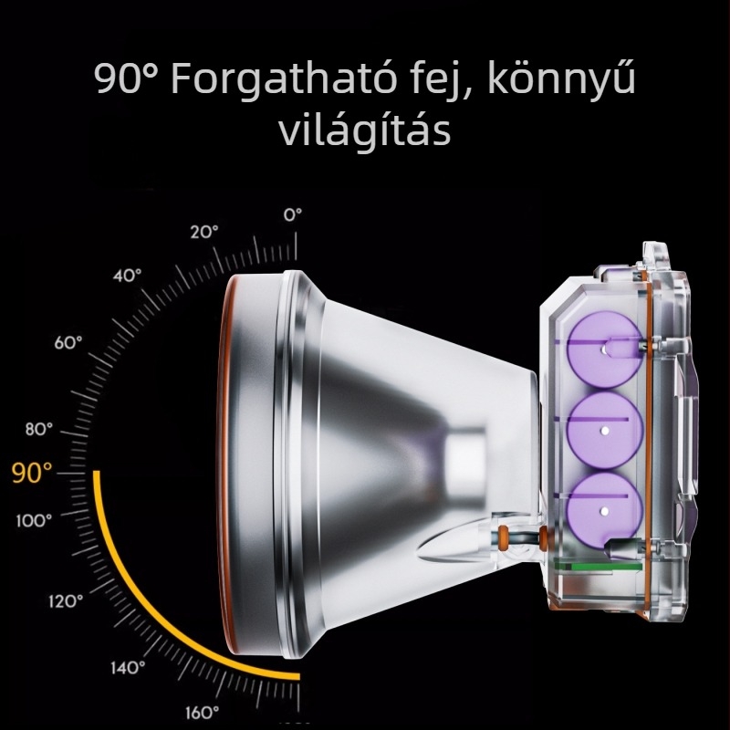 Búvárkodáshoz LED fejlámpa, vízálló, 10000mAh, 300W, hatótáv 500 m felett