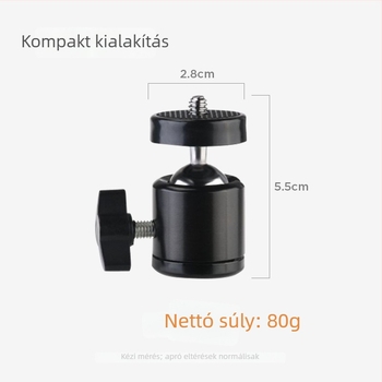 Fém pan-tilt fej tripodhoz (360° vízszintes forgás, 90° függőleges dőlés, menetes csatlakozás, 65 g)