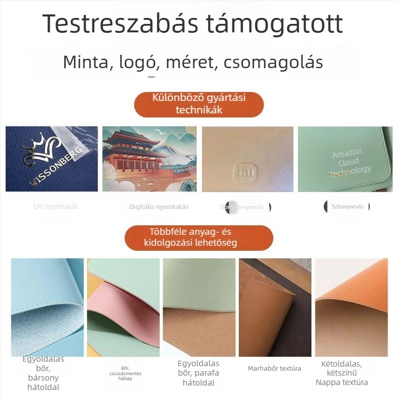 Bőr egérpad, oversized, számítógépes irodai asztalhoz, csúszásmentes, szennyeződésálló, logónyomtatás