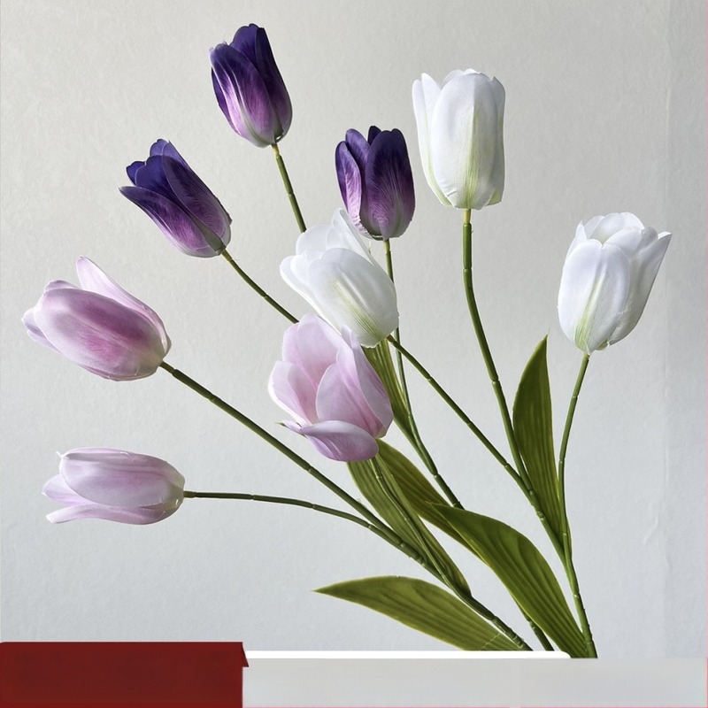 Flower Time 3D szatén tulipán virág, egyetlen ág, reliefes kidolgozás esküvői és otthoni dekorációhoz