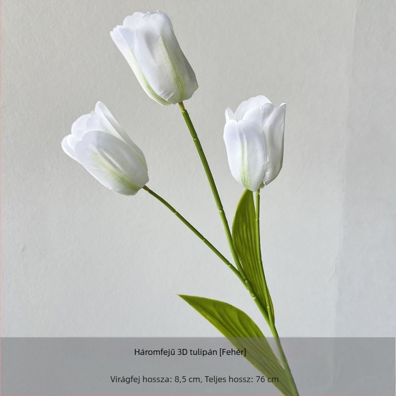 Flower Time 3D szatén tulipán virág, egyetlen ág, reliefes kidolgozás esküvői és otthoni dekorációhoz