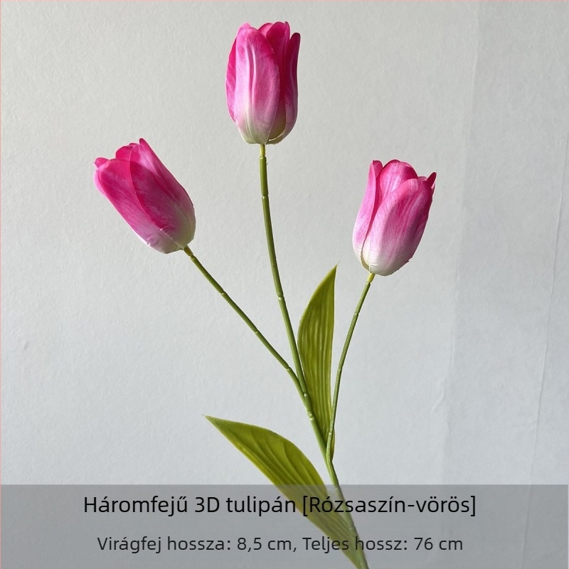Flower Time 3D szatén tulipán virág, egyetlen ág, reliefes kidolgozás esküvői és otthoni dekorációhoz
