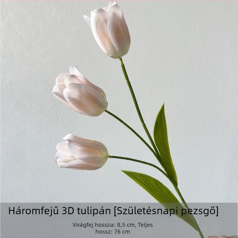Flower Time 3D szatén tulipán virág, egyetlen ág, reliefes kidolgozás esküvői és otthoni dekorációhoz