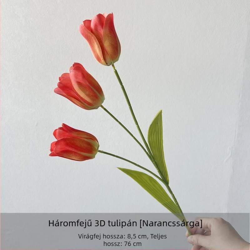Flower Time 3D szatén tulipán virág, egyetlen ág, reliefes kidolgozás esküvői és otthoni dekorációhoz