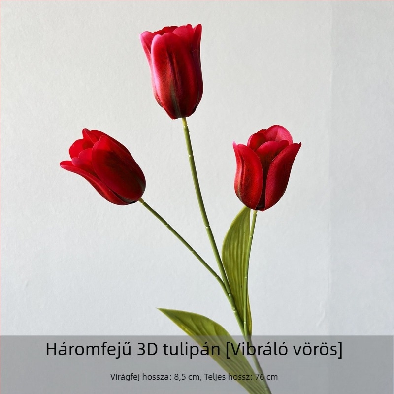 Flower Time 3D szatén tulipán virág, egyetlen ág, reliefes kidolgozás esküvői és otthoni dekorációhoz