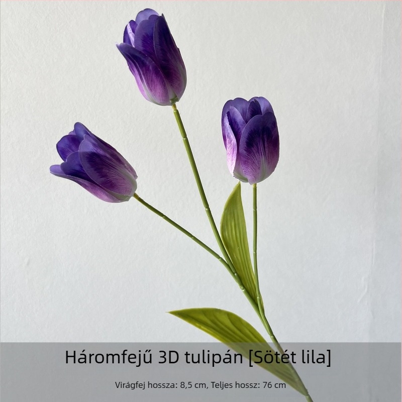 Flower Time 3D szatén tulipán virág, egyetlen ág, reliefes kidolgozás esküvői és otthoni dekorációhoz