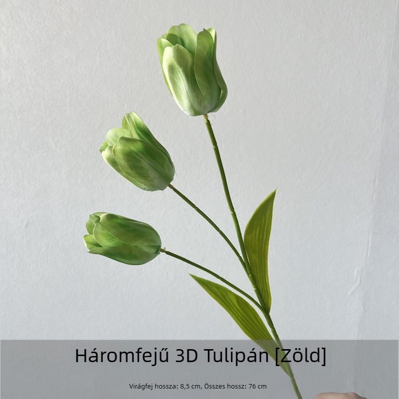 Flower Time 3D szatén tulipán virág, egyetlen ág, reliefes kidolgozás esküvői és otthoni dekorációhoz