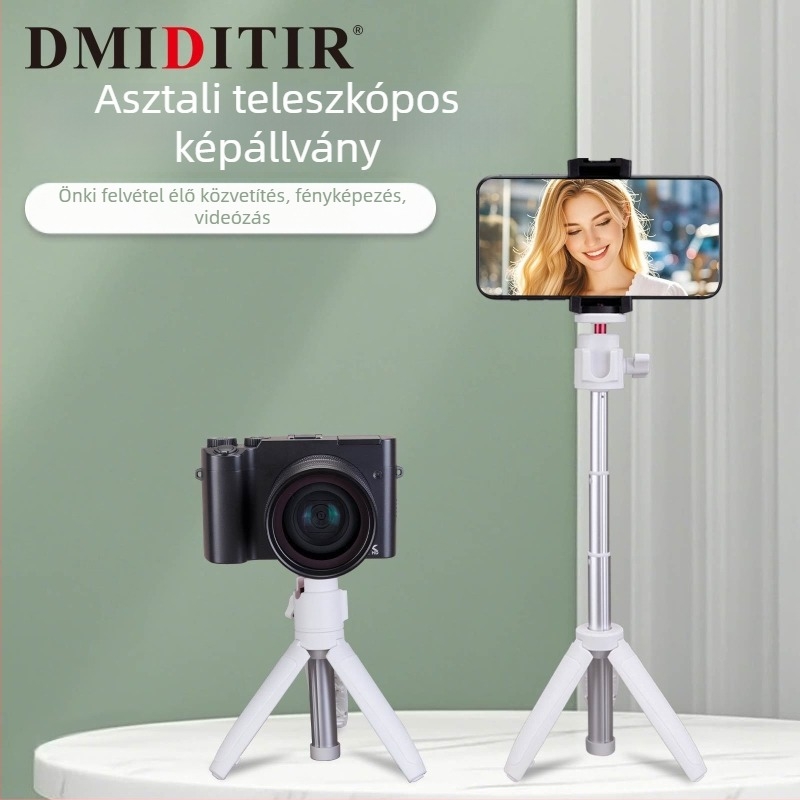 T151 Hordozható háromlábú állvány telefonhoz, univerzális a telefonokhoz, mirrorless és akciókamerákhoz — Ball Head, alumíniumötvözet, teher 1 kg, súly 110 g
