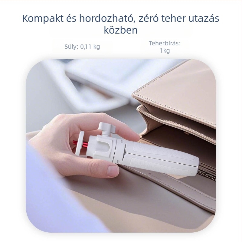 T151 Hordozható háromlábú állvány telefonhoz, univerzális a telefonokhoz, mirrorless és akciókamerákhoz — Ball Head, alumíniumötvözet, teher 1 kg, súly 110 g