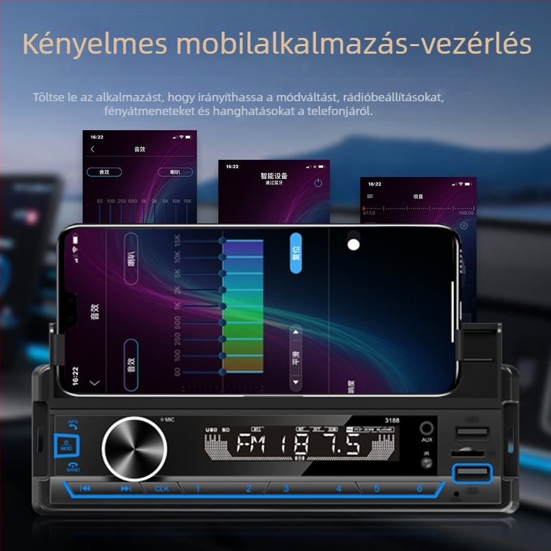 Semaitu autós MP3 lejátszó Bluetooth, USB/SD olvasó, modell 520, ABS ház, 12V/24V tápellátás