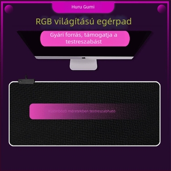 RGB világító gamer egérpad, extra nagy méretű, 300x800 mm, USB hub