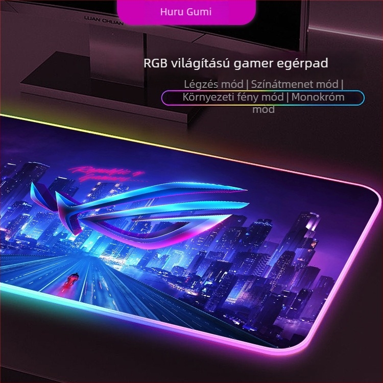 RGB világító gamer egérpad, extra nagy méretű, 300x800 mm, USB hub