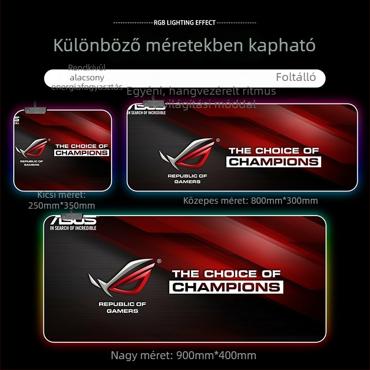 RGB világító gamer egérpad, extra nagy méretű, 300x800 mm, USB hub