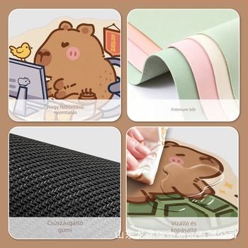 Capybara alakú egérpad iroda- és játékhoz; bőr és gumi felület; karikatúra dizájn; csúszásmentes alap.