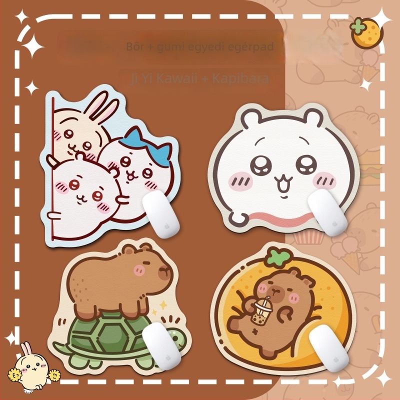 Capybara alakú egérpad iroda- és játékhoz; bőr és gumi felület; karikatúra dizájn; csúszásmentes alap.