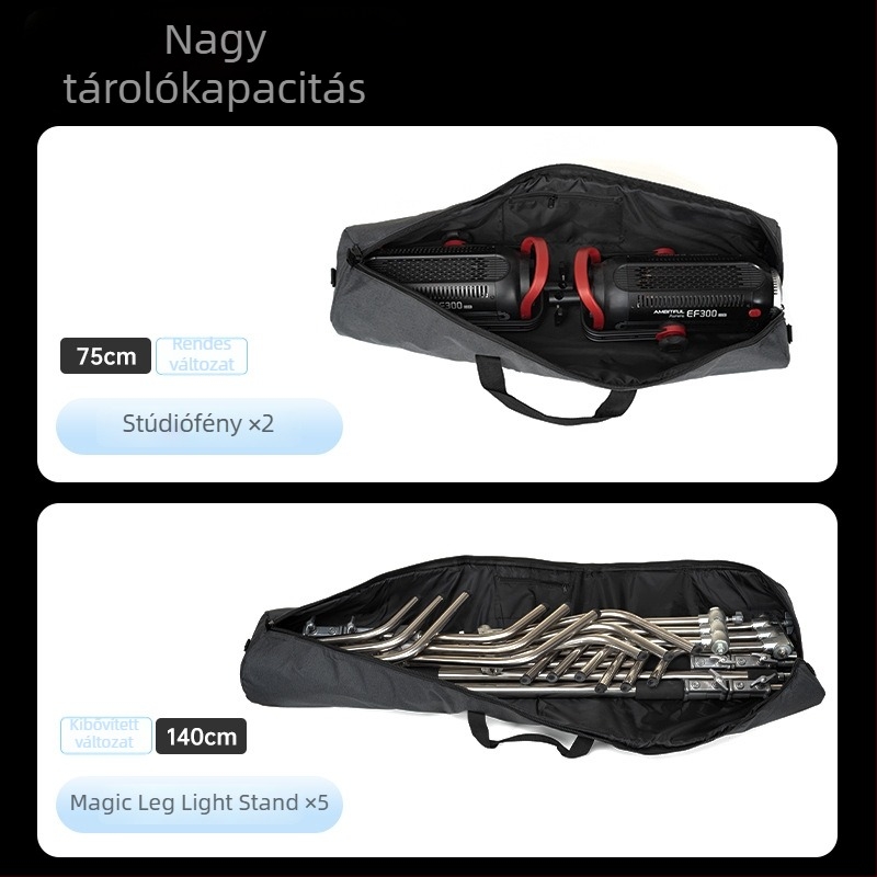Tripod és lámpatartó állványtáska, korszerűsített vastagabb és szélesebb kialakítás, nagy kapacitású, Oxford vászon