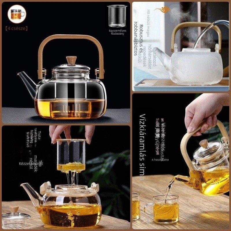 Üvegből készült teáskanna, magas hőállóságú, kapacitás 4 L vagy több, 380 V / 1000 W, számítógépes vezérlés