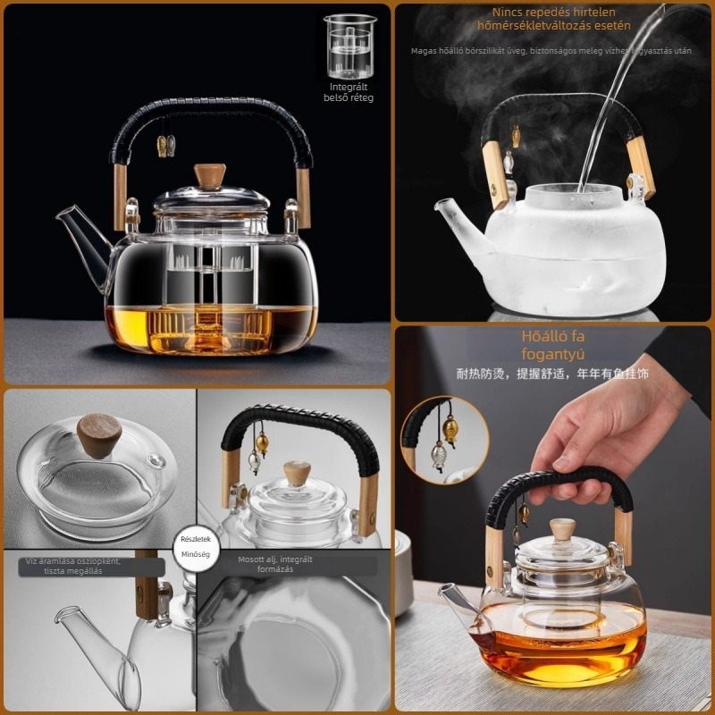 Üvegből készült teáskanna, magas hőállóságú, kapacitás 4 L vagy több, 380 V / 1000 W, számítógépes vezérlés