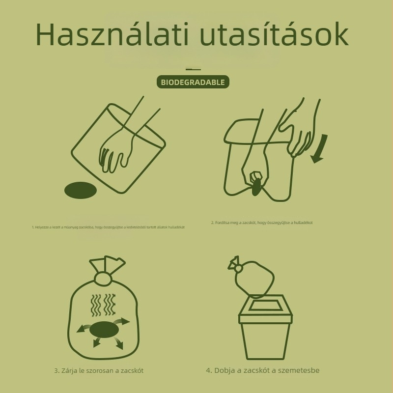 Biodegradálható kutyaürülék zacskók gyűjtőeszközzel, macskaürülék gyűjtő, háziállati hulladék lebomló zacskók – roló típusú, PE