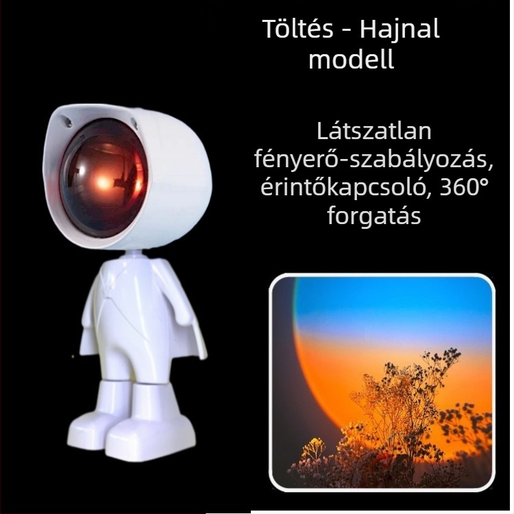 Robot naplemente lámpa űrhajós hangulattal, világítás fotózáshoz, beépített akkumulátor, asztali szerelés