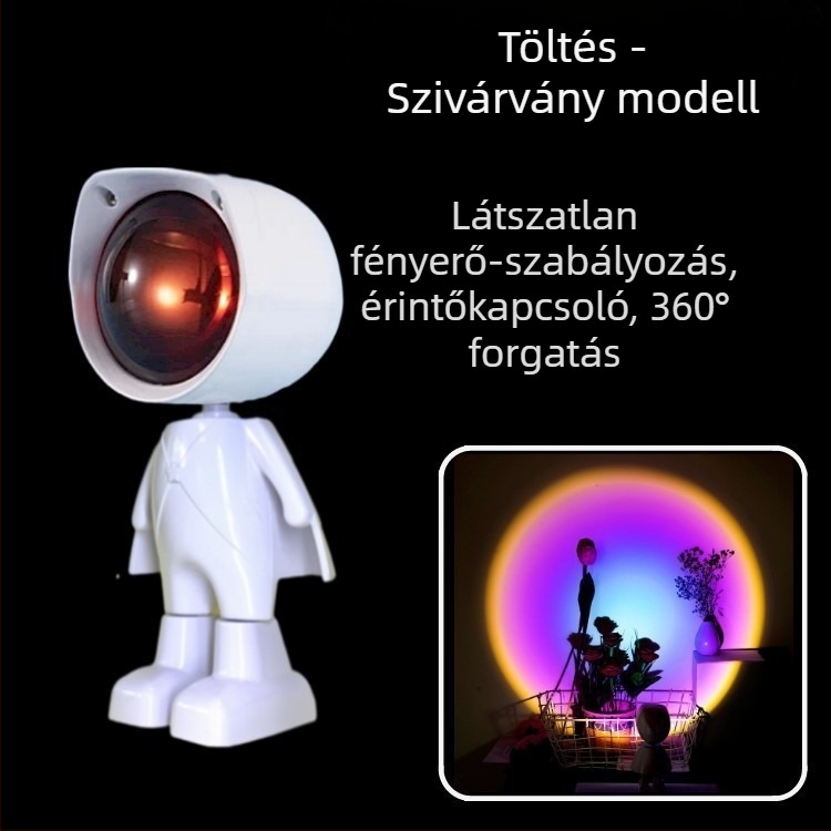 Robot naplemente lámpa űrhajós hangulattal, világítás fotózáshoz, beépített akkumulátor, asztali szerelés