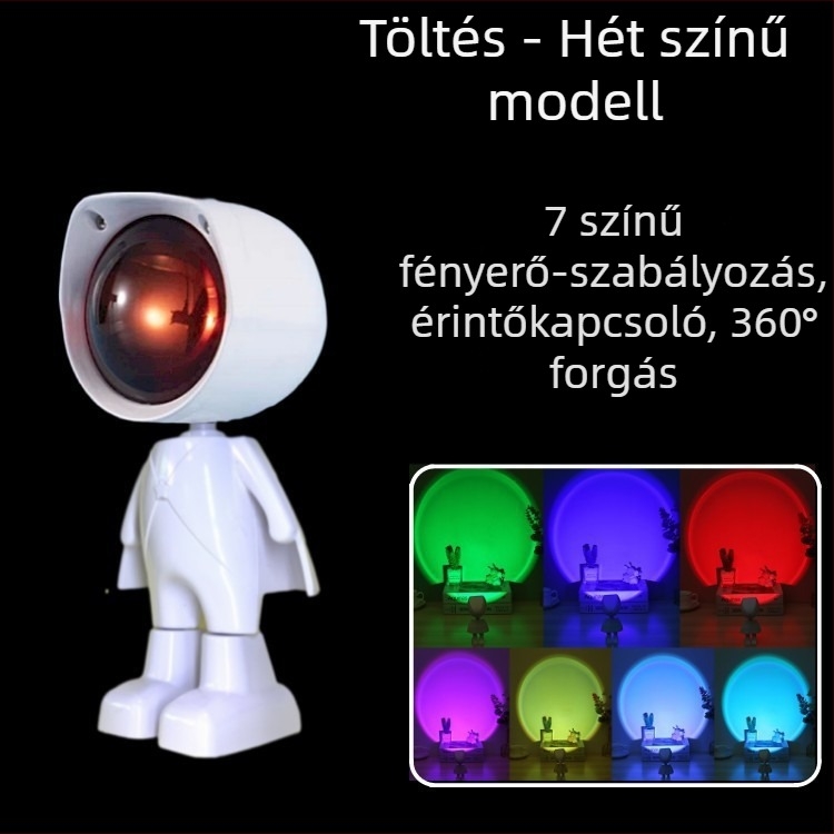 Robot naplemente lámpa űrhajós hangulattal, világítás fotózáshoz, beépített akkumulátor, asztali szerelés