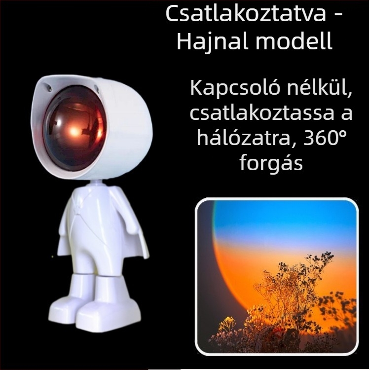 Robot naplemente lámpa űrhajós hangulattal, világítás fotózáshoz, beépített akkumulátor, asztali szerelés