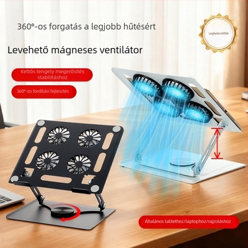 Laptop állvány – acélból készült forgó, magasságállítás, hűtés, hordozható, univerzális modell 906 (kábel 40 cm, 1,3 kg)